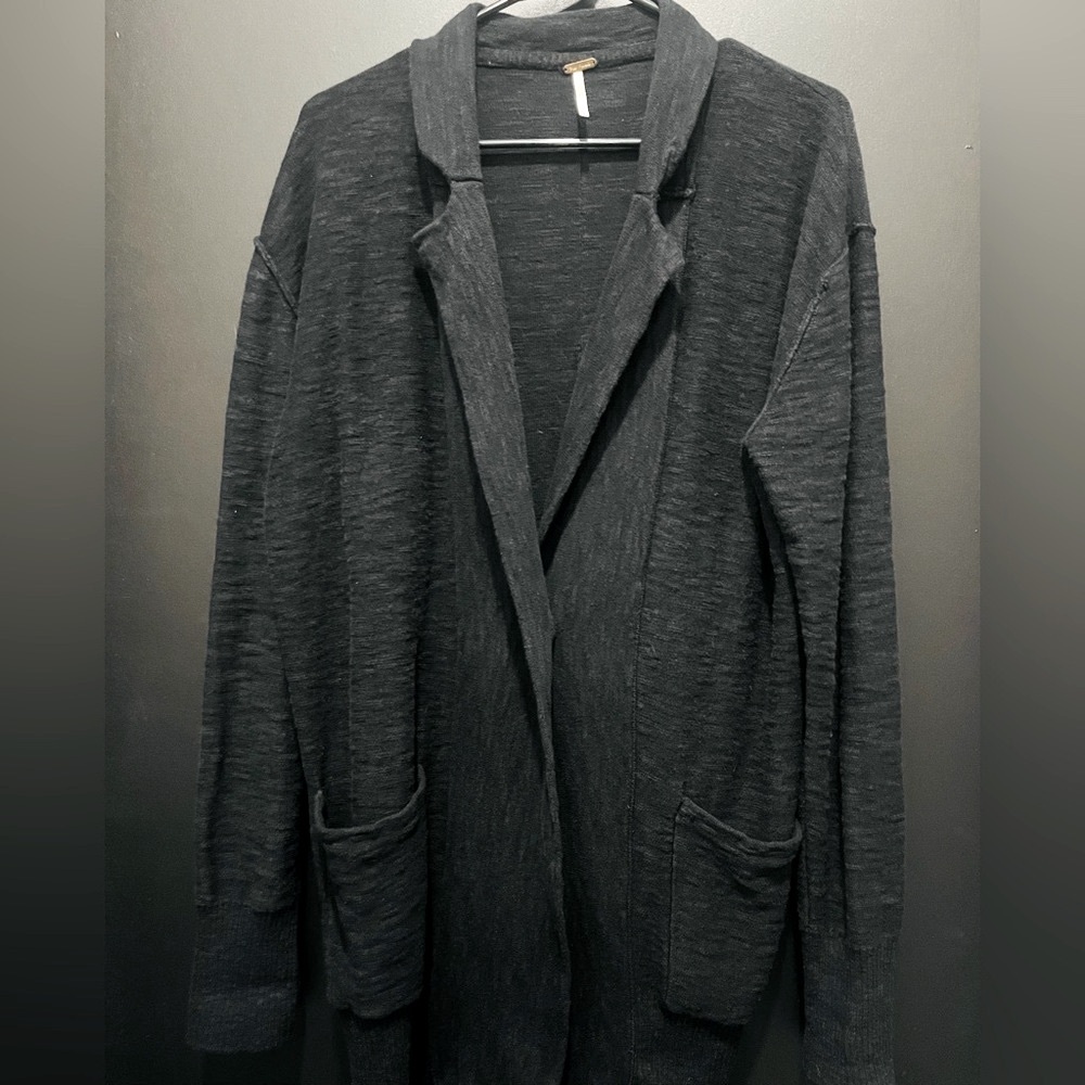Free People Black Oversized Cardigan with Collar…